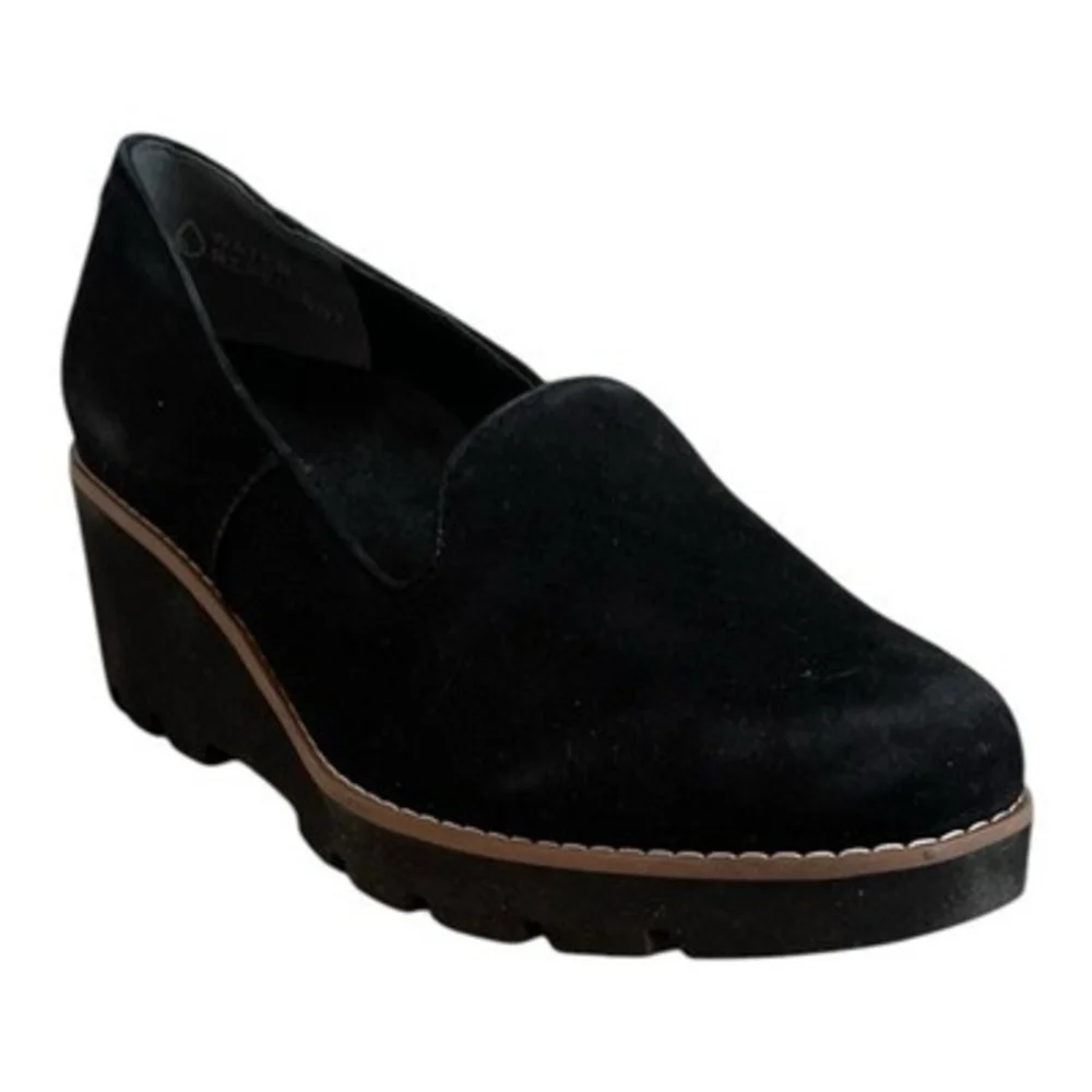 Vionic Willa Wedge Black Suede Platform Loafer Slip On Womens Sz 9.5 NWOB
